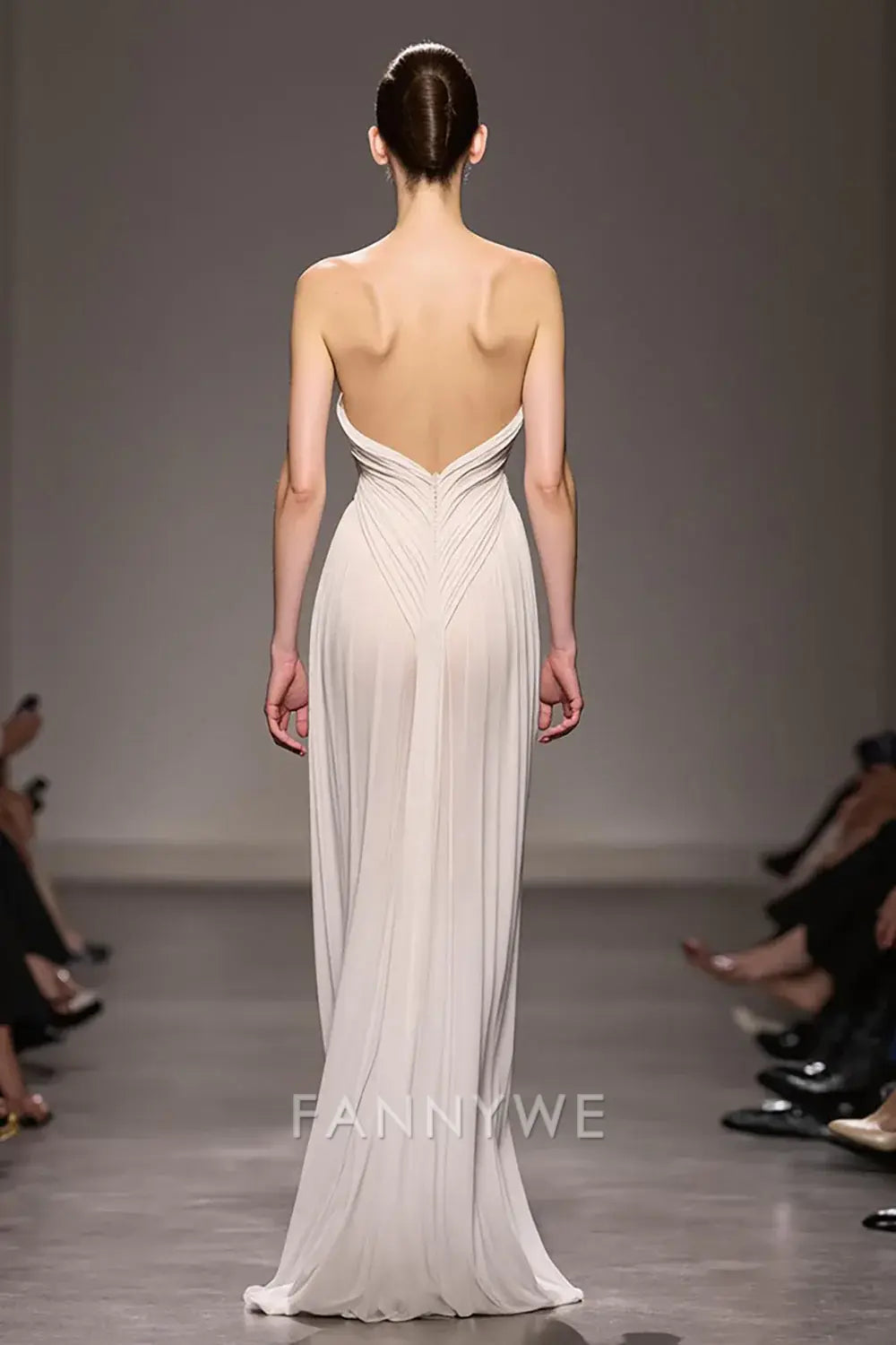 FannyWe Elegantes Elfenbein-Abendkleid mit Herzausschnitt und Rüschen, lang, formelle Kleidung